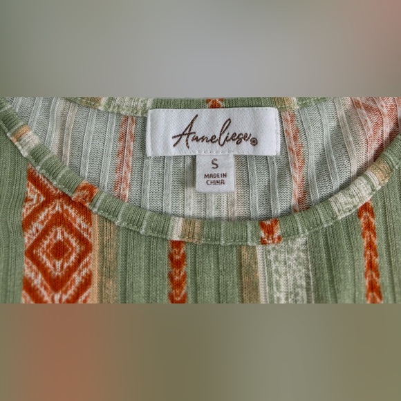 Anneliese Boho Stripe Knit Top Short Sleeve Shirt Women’s Size Small Green - Picture 11 of 15